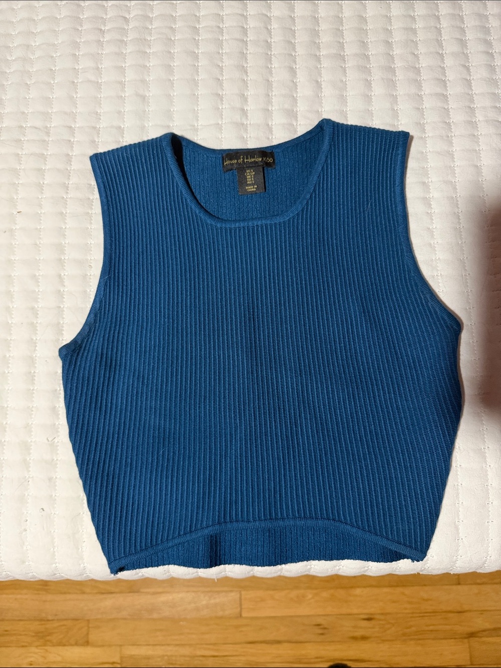 House of Harlow 1960 Teal-Blue Ribbed Sleeveless Knit Tank